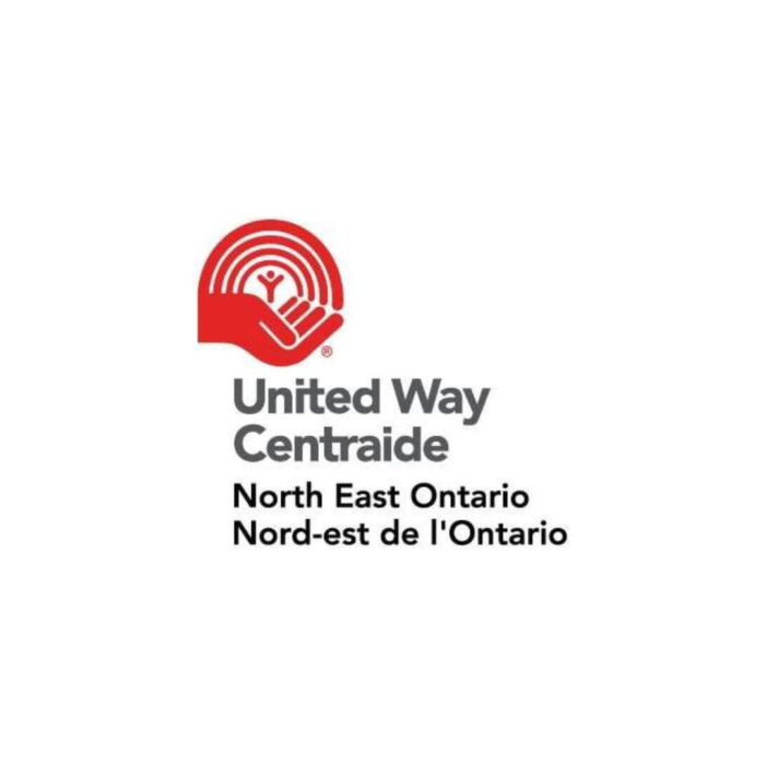 Timmins Care Logo of United Way Centraide for North East Ontario, featuring a red hand with a white swoosh pattern on it, proudly serving Timmins and the Cochrane District Social Services Administration Board. Cochrane District Social Services Administration Board