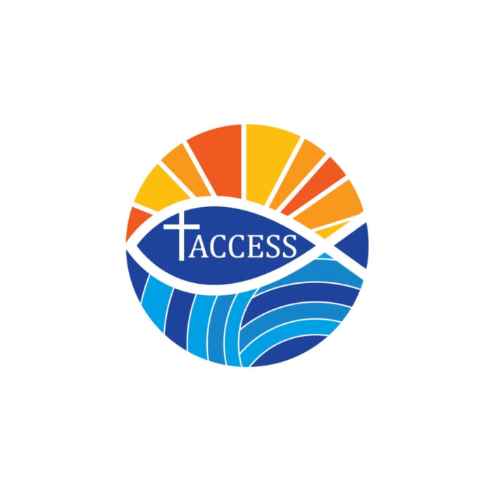 Timmins Care Logo of access, featuring stylized sun rays in orange and yellow above blue ocean waves, encircled by a white band with the word "access" overlaid. Cochrane District Social Services Administration Board