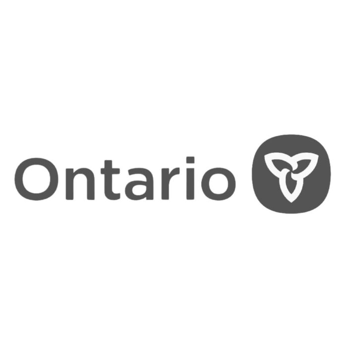 Timmins Care Logo featuring the word "ontario" in gray text with a circular emblem depicting a stylized trillium flower to the right. Cochrane District Social Services Administration Board