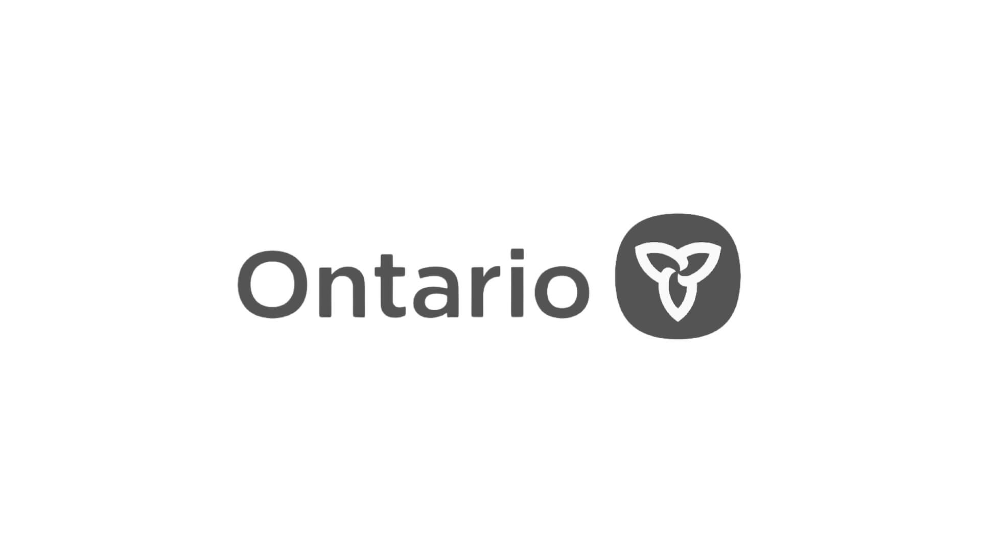 Timmins Care Logo featuring the word "ontario" in gray text with a circular emblem depicting a stylized trillium flower to the right. Cochrane District Social Services Administration Board