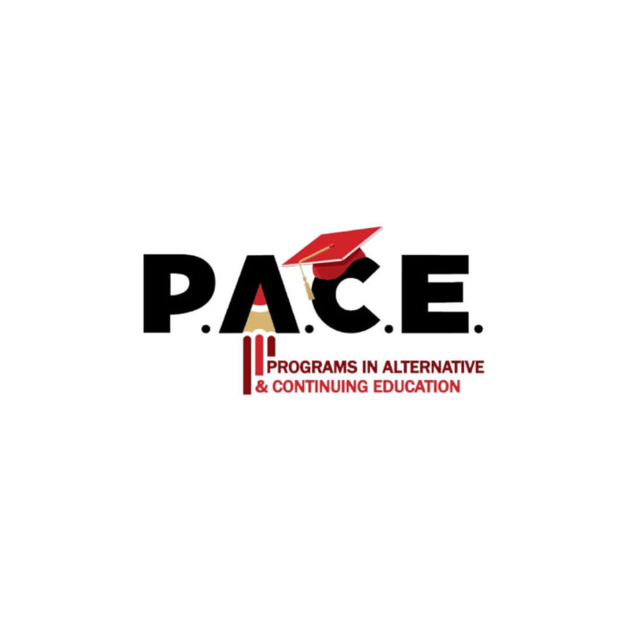 Timmins Care Logo of pace, featuring the acronym in bold red letters with a stylized red graduation cap, and the tagline "programs in alternative & continuing education" underneath. Cochrane District Social Services Administration Board