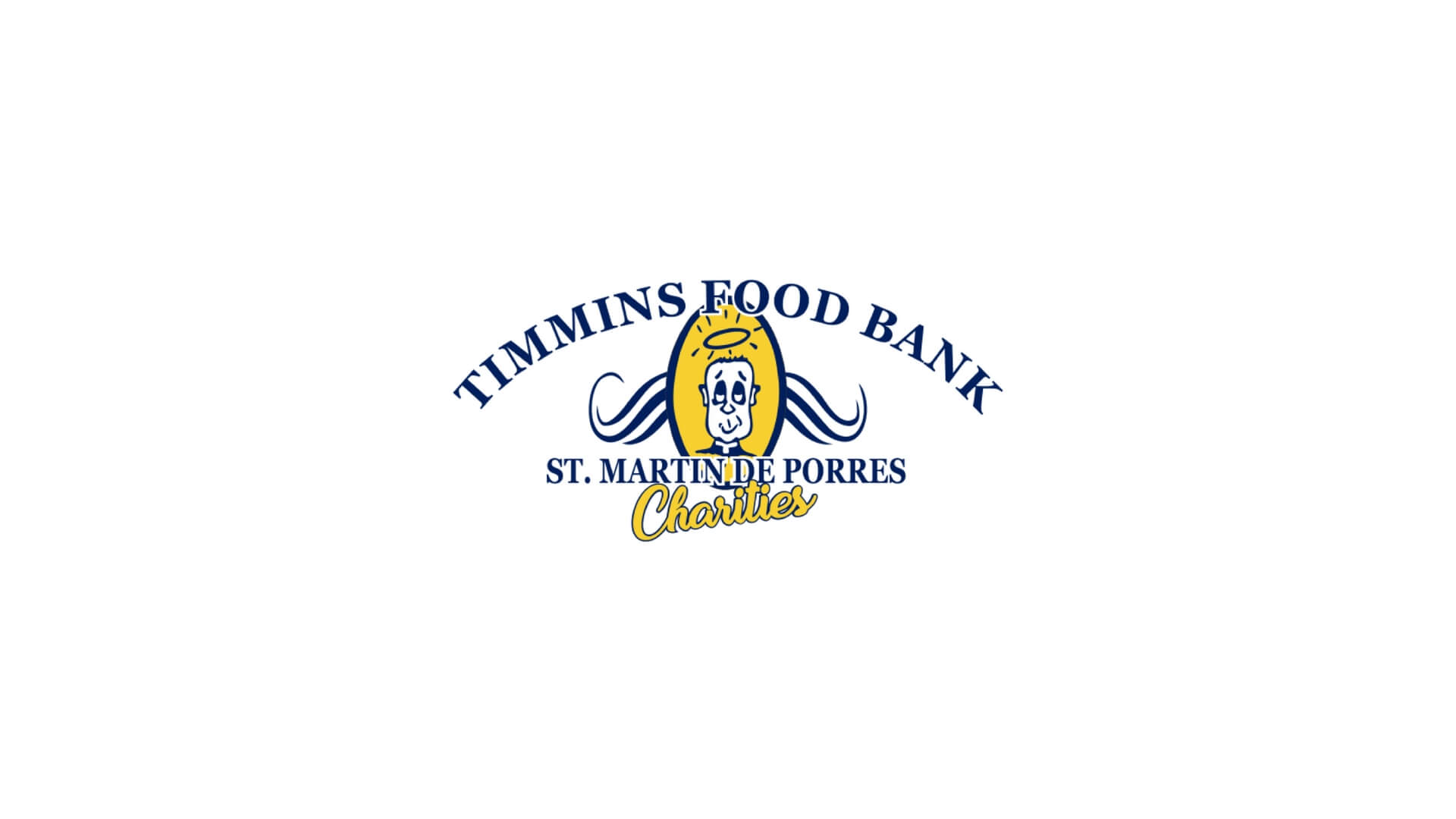 Timmins Care Logo of timmins food bank, st. martin de porres charities, featuring text and an illustration of a smiling figure wearing a hood. Cochrane District Social Services Administration Board